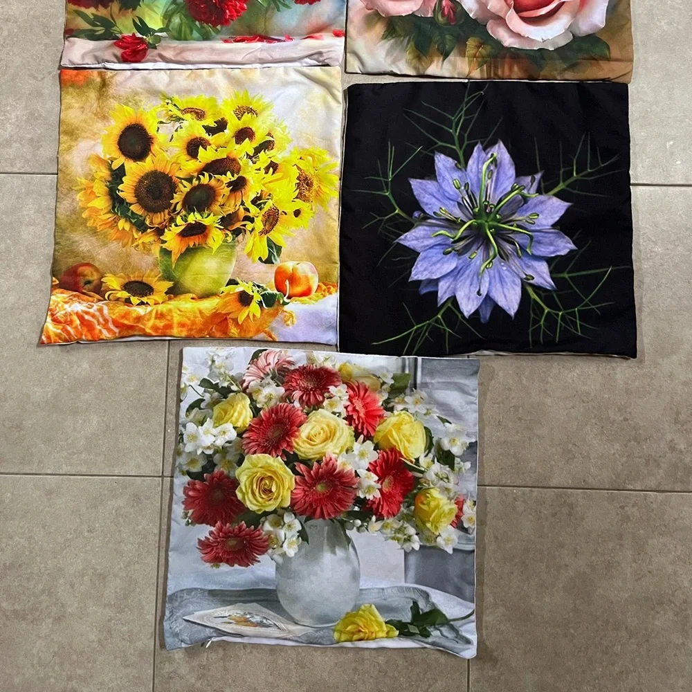 5 Flower Floral 17.5” 17.5” Throw Decorative Colorful Pillow Covers Cases